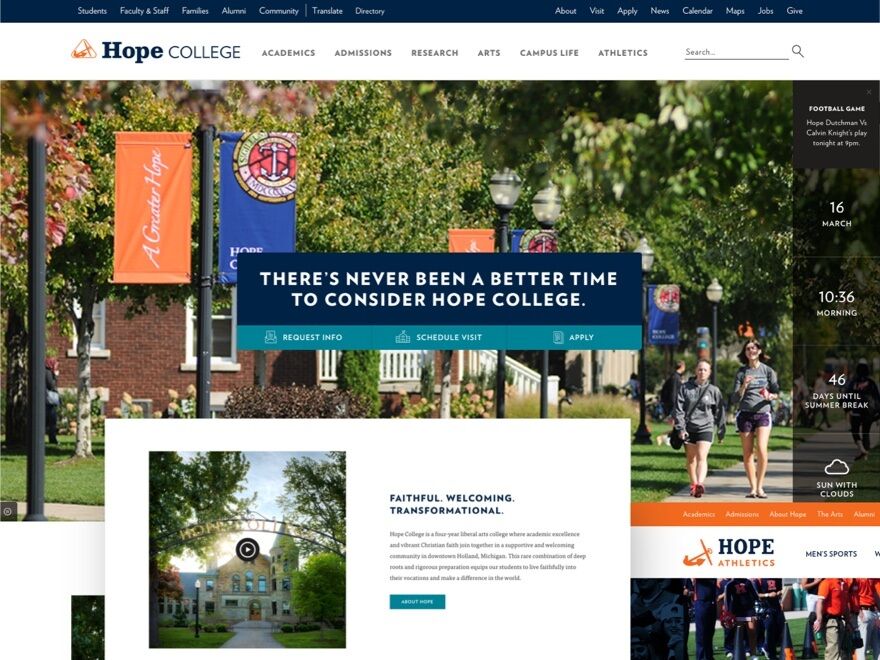 Screenshot of the Hope College website